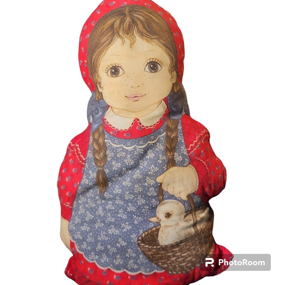 Vintage Sew and Stuff Girl Duck Basket Soft Pillow Doll Cotton Fabric Blend